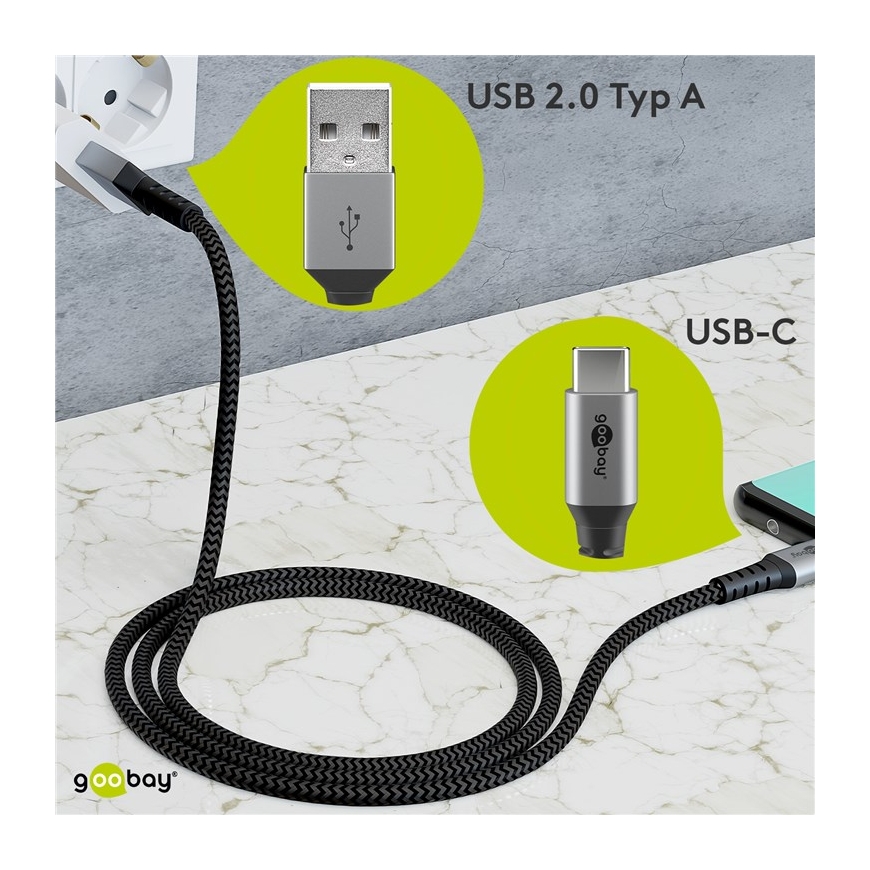 Goobay 49295 USB-kaapeli USB 2.0 0,5 m USB C USB A Musta, Harmaa – 3