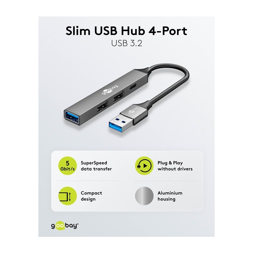 Goobay 74458 interface hub USB 3.2 Gen 1 (3.1 Gen 1) Type-A 5000 Mbit/s Light grey – 2
