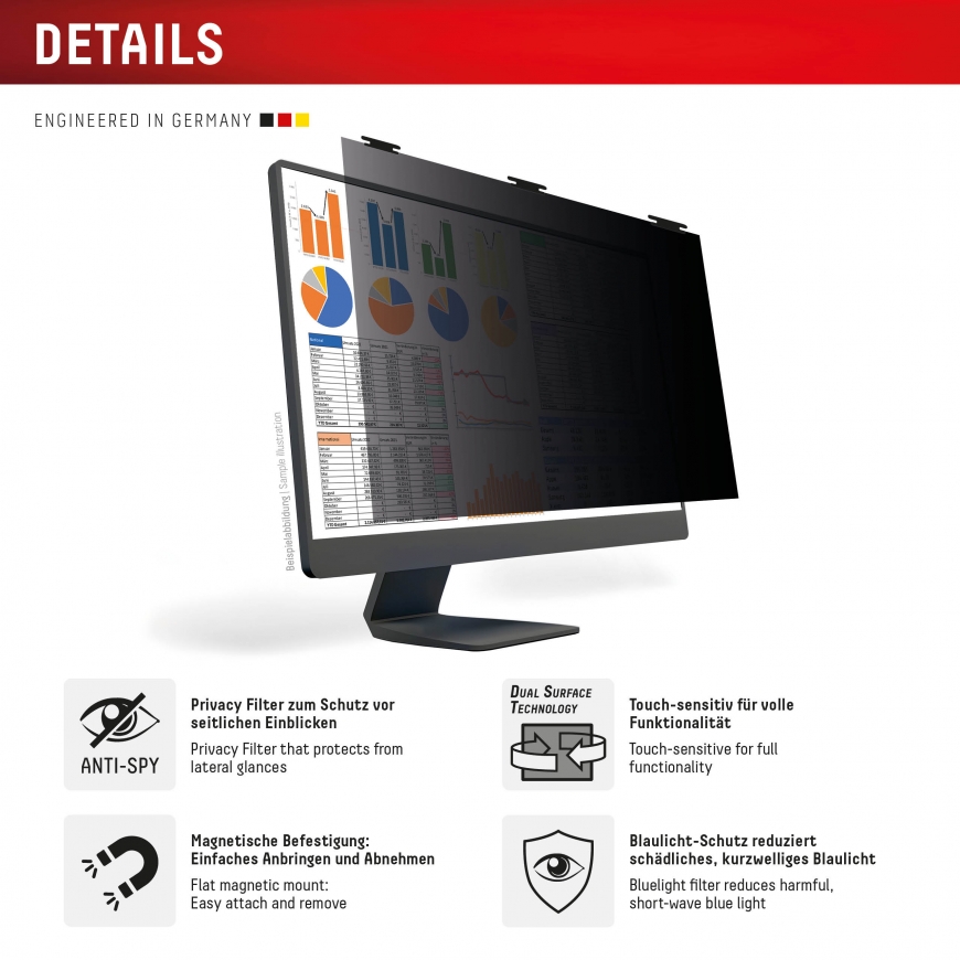 Displex PRIVACY SAFE removable 2-way privacy filter for Desktop Monitor 27'' (16:10) – 2