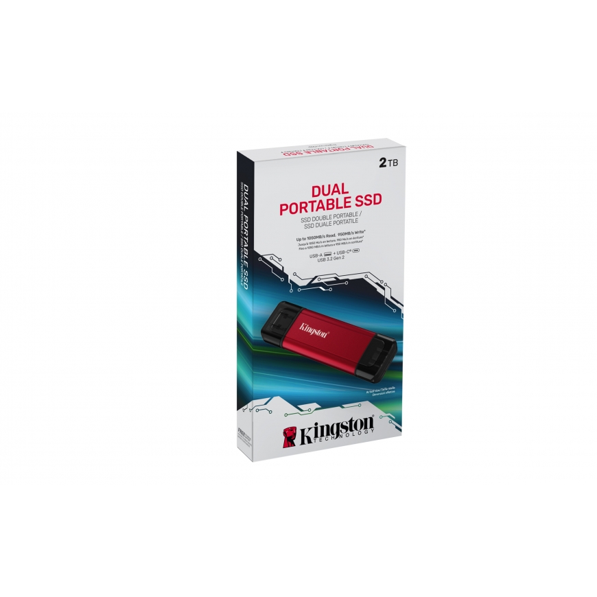 Kingston Technology Dual Portable 2 TB USB Type-A / USB Type-C 3.2 Gen 2 (3.1 Gen 2) Melns, Sarkans – 5