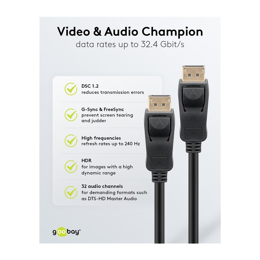 Goobay 74777 DisplayPort kabelis 1 m Melns – 5