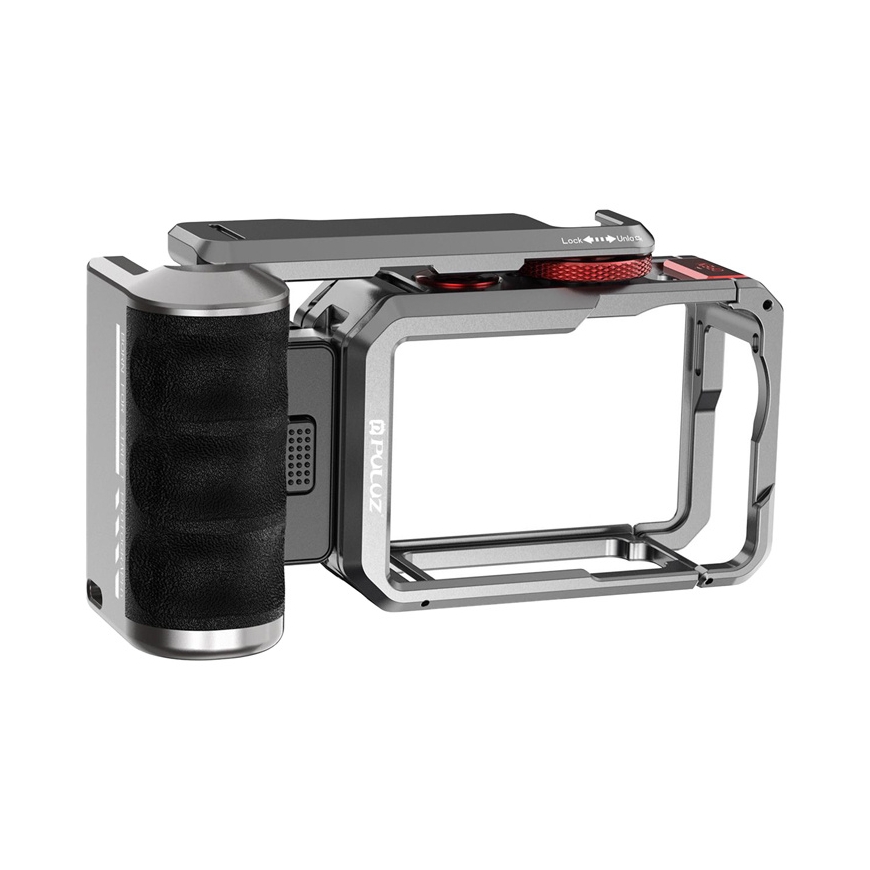 Titanium expansion cage with handle and additional Puluz connections for DJI Osmo Action 6