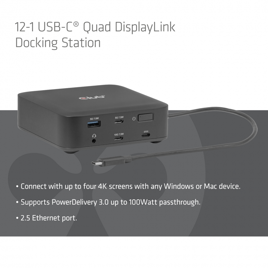 CLUB3D CSV-2542 sülearvuti dokk ja pordireplikaator Dokkimine USB 3.2 Gen 2 (3.1 Gen 2) Type-C Must – 3