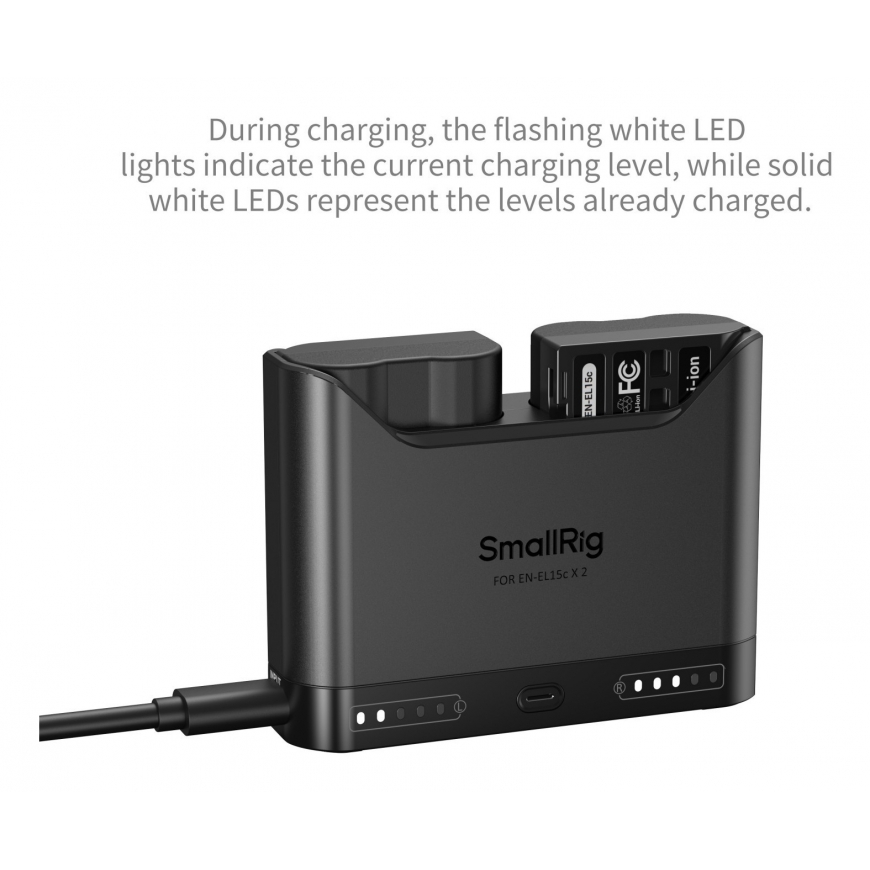 SmallRig 5491 bateriju lādētājs Digitālās kameras akumulators USB – 3