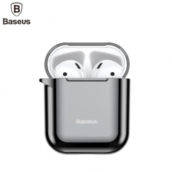 Metallic Shining Ultra-thin Silicone Protector Case with Hook for Airpods 1 / 2 Black