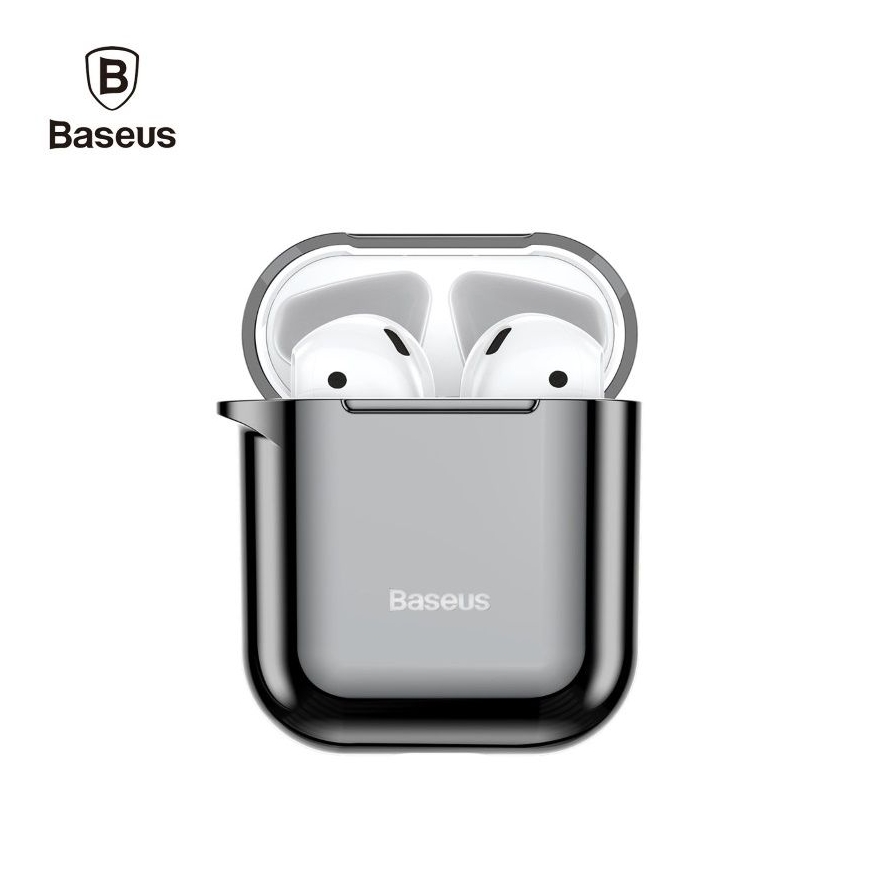 Metallic Shining Ultra-thin Silicone Protector Case with Hook for Airpods 1 / 2 Black