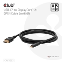 CLUB3D CAC-1563 videokaabliadapter 2 m USB tüüp-C DisplayPort Must
