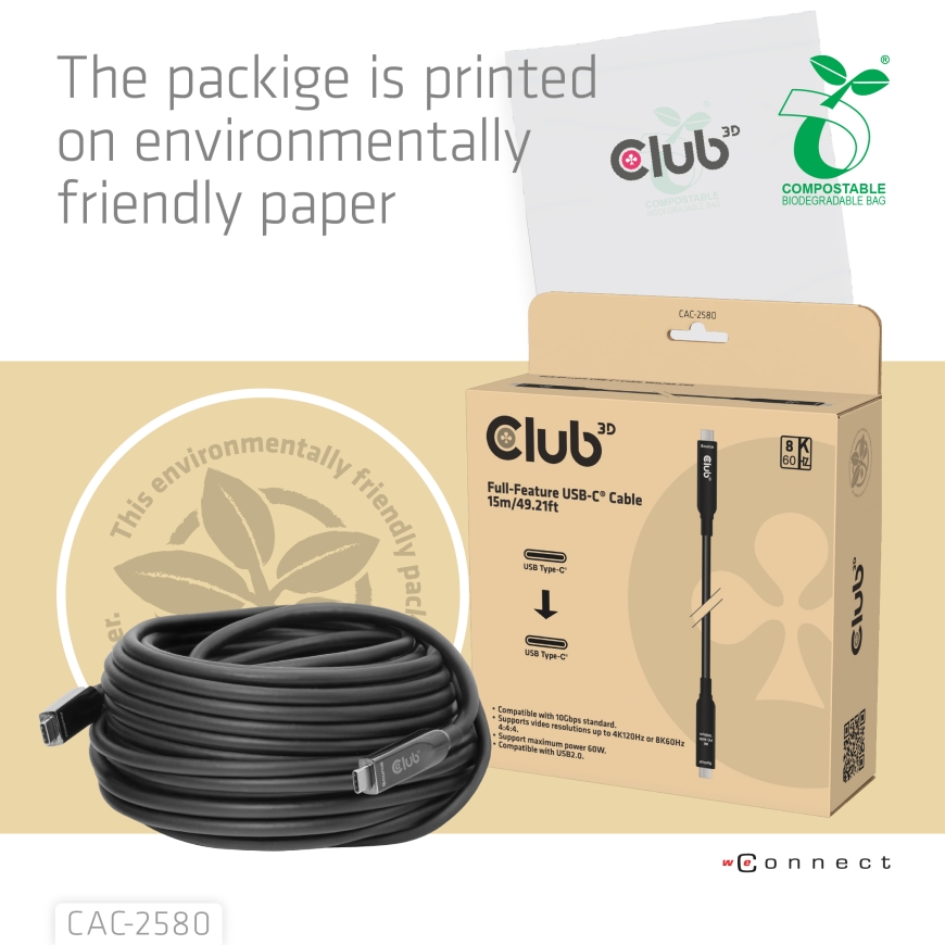CLUB3D CAC-2580 USB kabelis 15 m USB C Melns – 5