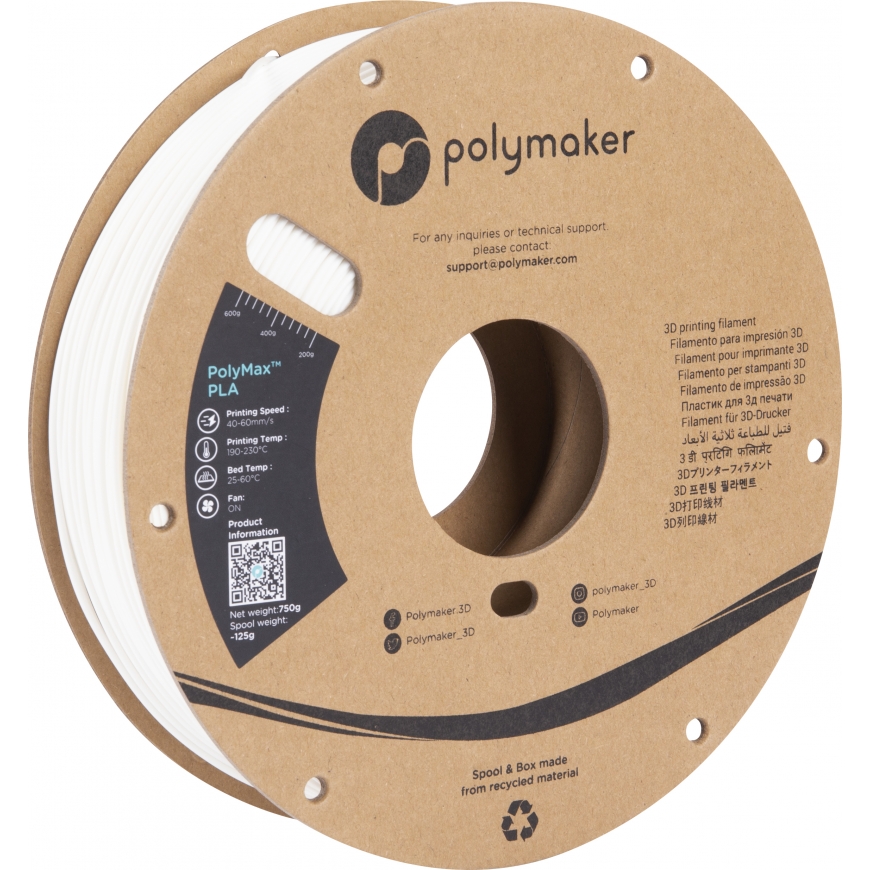 Polymaker PA06002 3D printēšanas materiāls Polipienskābe (PLA) Balts 750 g