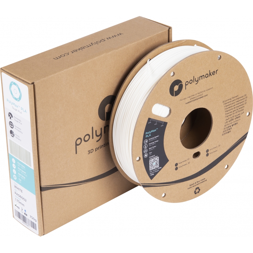 Polymaker PA06002 3D printēšanas materiāls Polipienskābe (PLA) Balts 750 g – 3