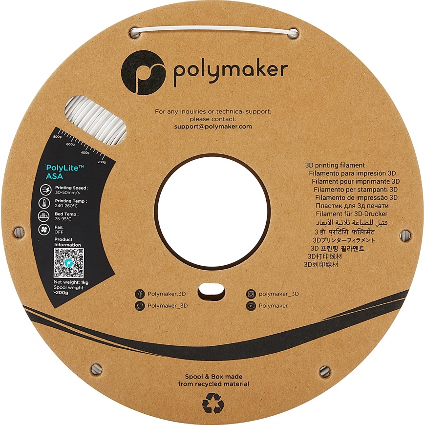 Polymaker PF01002 3D printing material Acrylonitrile styrene acrylate (ASA) White 1 kg – 3