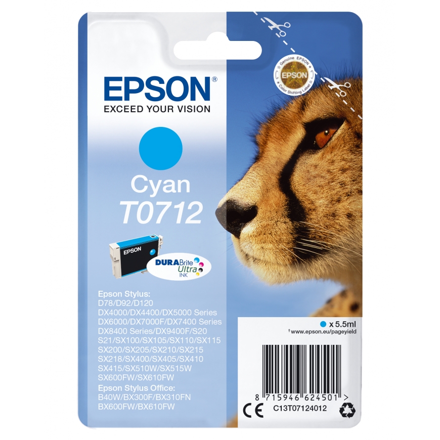 Epson T0712 tindikassett 1 tk Originaal Standard Yield Tsüaan