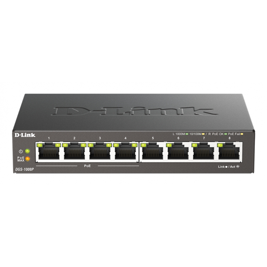 D-Link DGS-1008P/E tīkla pārslēgs Nepārvaldīts L2