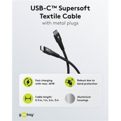 Goobay 73953 USB-kaapeli USB 2.0 1 m USB C Musta