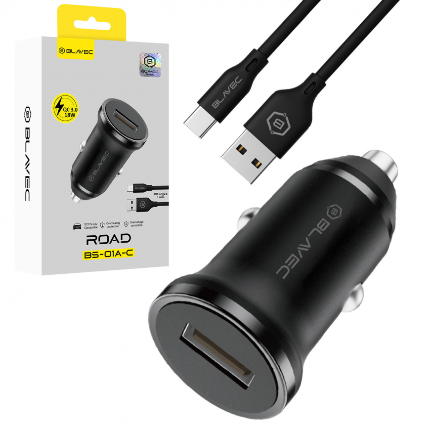 Blavec Car charger BS-01A-C Road - USB - QC 3.0 18W with USB to
