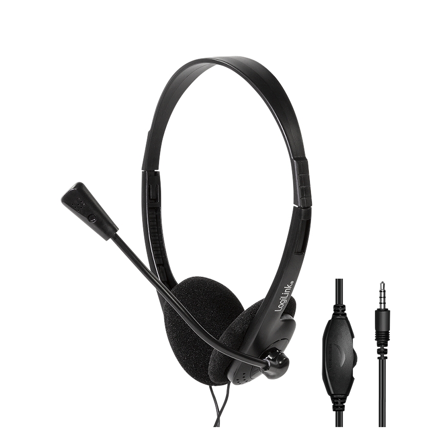 LogiLink Stereo headset, 1x 3.5 mm headphone jack, boom microphone, eco box