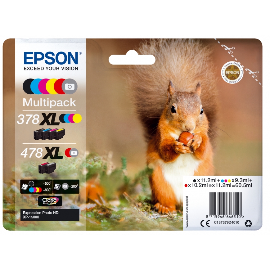 Epson Squirrel 478XL tindikassett 1 tk Originaal High (XL) Yield Must, Tsüaan, Magenta, Kollane, Pun