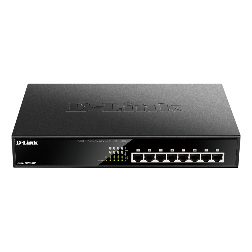 D-Link DGS-1008MP сетевой коммутатор Неуправляемый Gigabit Ethernet (10/100/1000) Питание по Etherne
