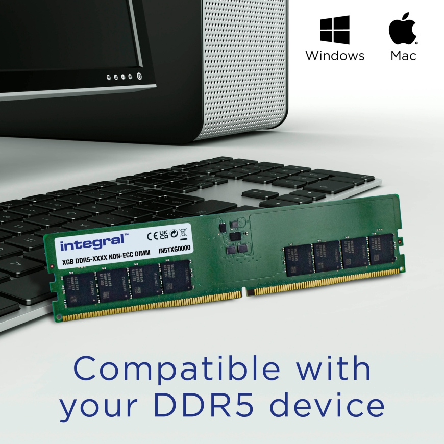 Integral 32GB PC RAM MODULE DDR5 4800MT/s PC5-38400 UNBUFFERED NON-ECC DIMM 1.1V 2GX8 CL40 – 3