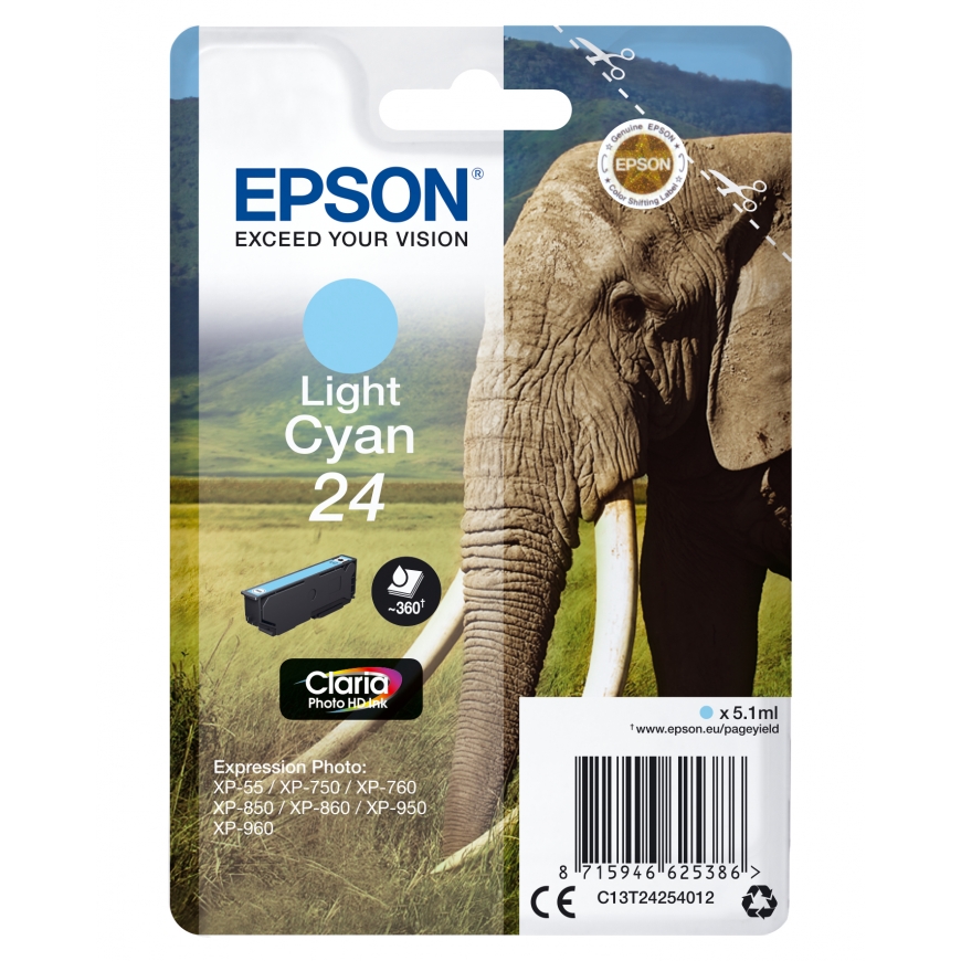 Epson Elephant C13T24254012 tintes kārtridžs 1 pcs Oriģināls Standarta produktivitāte Gaiši Tirkīzzi
