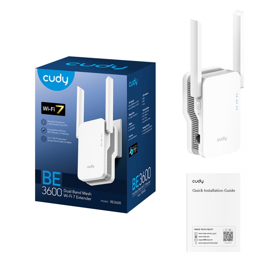 Cudy RE3600 tīkla veida Wi-Fi sistēma Divkāršā frekvenču josla (2.4 GHz / 5 GHz) Wi-Fi 7 (802.11be) – 5