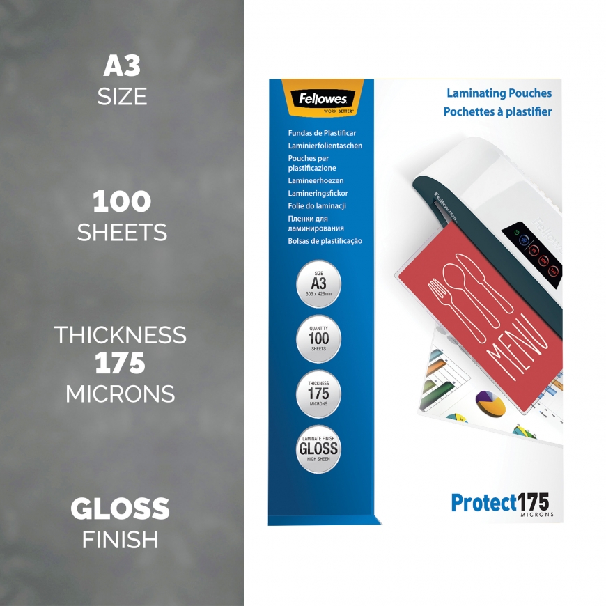 Fellowes A3 Glossy 175 Micron Laminating Pouch - 100 pack – 2