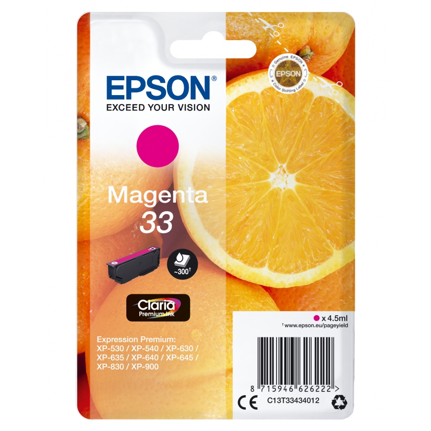 Epson Oranges C13T33434012 tintes kārtridžs 1 pcs Oriģināls Standarta produktivitāte Fuksīns