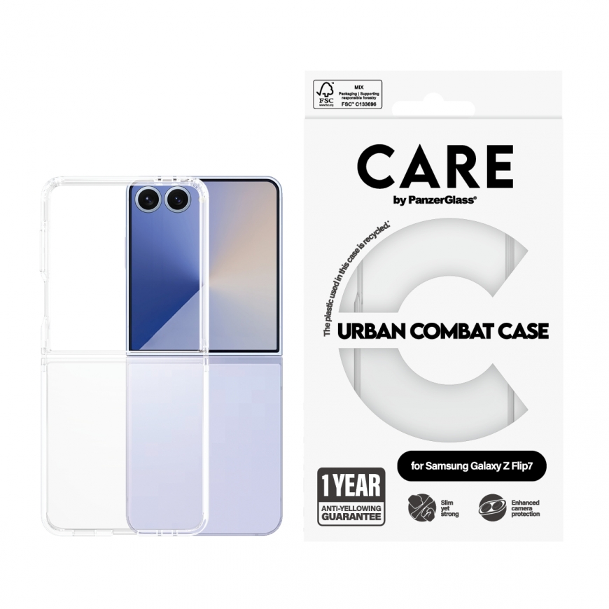 PanzerGlass CARE™ by ® Urban Combat Case Transparent Samsung Galaxy Z Flip7 mobiliojo telefono dėkla – 2