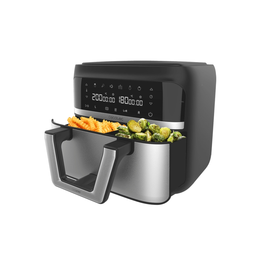 Cecotec Cecofry Dual 9000 Viens 9 L Atsevišķs 2850 W Karstā gaisa fritētājs Melns, Nerūsējošs tēraud – 2