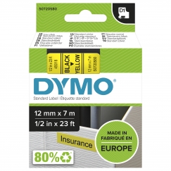 DYMO D1 Standard - Black on Yellow - 12mm markeerimisteip Must kollasel taustal