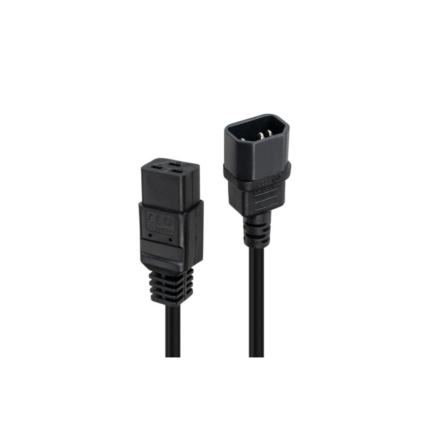 Lindy 1m C14 to C19 Mains Extension Cable, Black