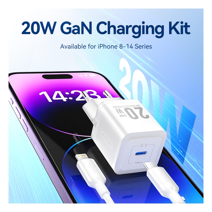 Vention 1-Port USB-C GaN Charger (20W) with USB-C to USB-C Cable – 2