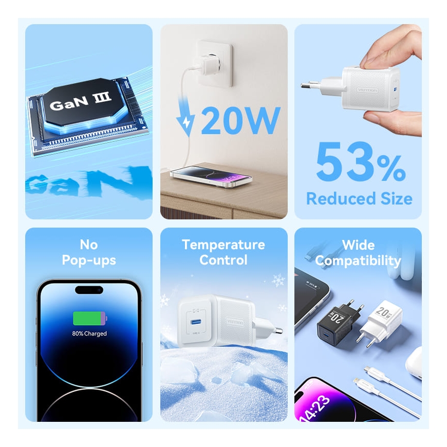 Vention TZ-FEPW0-EU-02 mobiilseadme laadija Universaalne Valge Vahelduvvool Kiirlaadimine Hoonesisen – 4