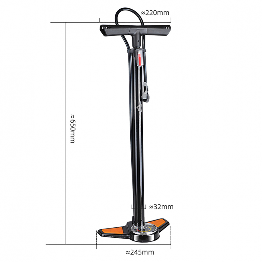 Rockbros GP6532B Floor Pump with Pressure Gauge - Black and Oran – 2