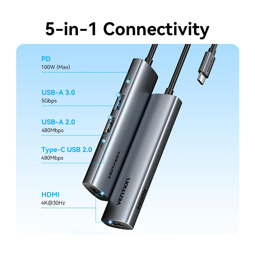 Vention TGL Langallinen USB 3.2 Gen 1 (3.1 Gen 1) Type-C Harmaa – 3