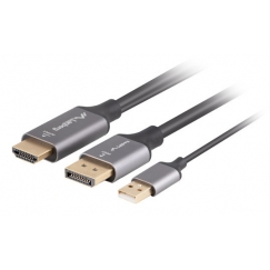Lanberg CA-HDDP-20CU-0018-BK видео кабель адаптер 1,8 m DisplayPort HDMI + USB Черный, Серебристый