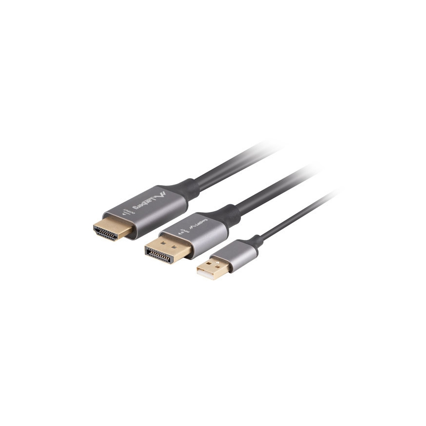 Lanberg CA-HDDP-20CU-0018-BK video cable adapter 1.8 m DisplayPort HDMI + USB Black, Silver