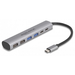 DeLOCK 64232 kannettavien tietokoneiden telakka ja porttitoistin Langallinen USB 3.2 Gen 1 (3.1 Gen 1) Type-A + Type-C Harmaa