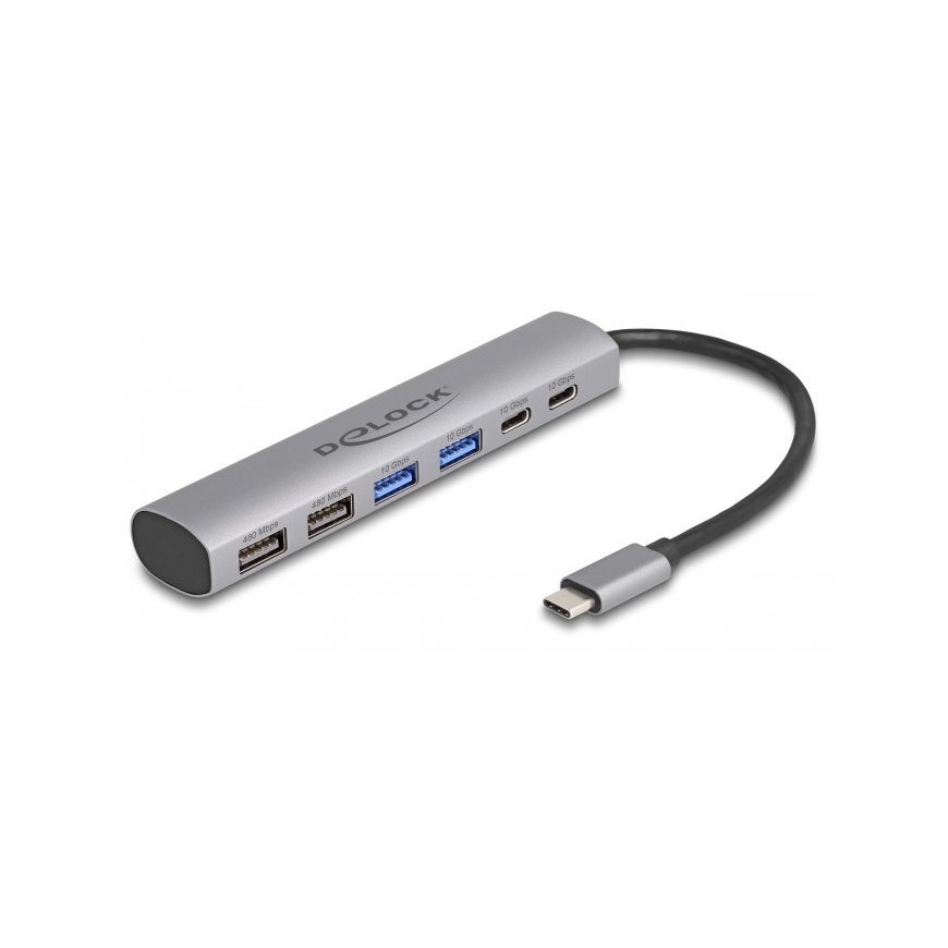 DeLOCK 6 Port USB Hub with 4 x USB Type-A female and 2 x USB Type-C female