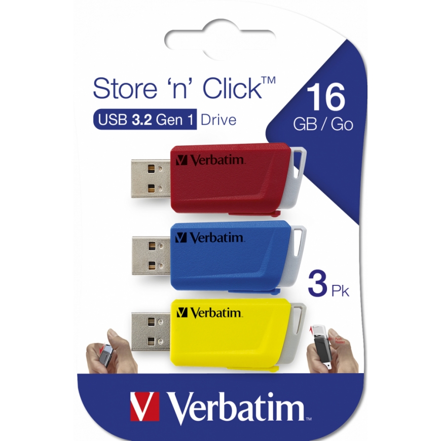 Verbatim Store ‘n’ Click USB-muisti 16 GB USB A-tyyppi 3.2 Gen 1 (3.1 Gen 1) Sininen, Punainen, Kelt – 2