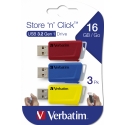 Verbatim Store 'n' Click - USB 2.0 Drive 3.2 GEN1 - 3x16 GB - Red/Blue/Yellow Verbatim Store 'n' Click - USB 2.0 Drive 3.2 GEN1 - 3x16 GB - Red/Blue/Yellow