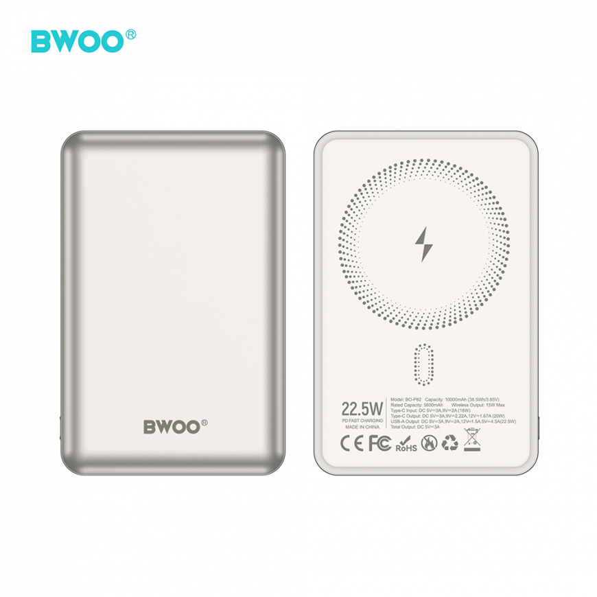 BWOO P82 BO 10000mah 15w power bank wireless charging light grey – 3