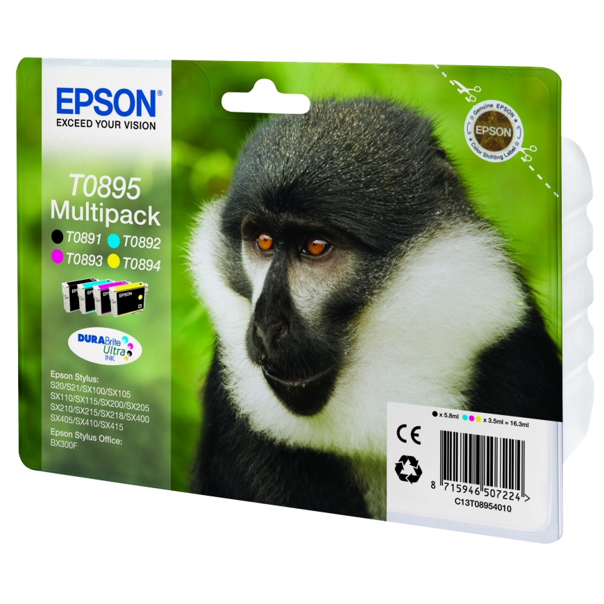 Epson Monkey Monipakkaus, 4 väriä T0895 DURABrite Ultra -muste – 2