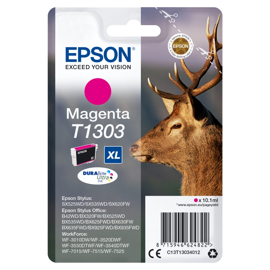 Epson Stag T1303 rašalo kasetė 1 vnt Originalus Didelė (XL) išeiga Rausvai raudona