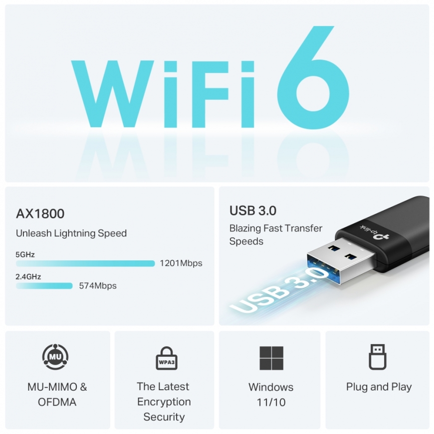 TP-LINK Archer TX23U | AX1800 Mini Wi-Fi6 bezvadu USB adapteris – 5