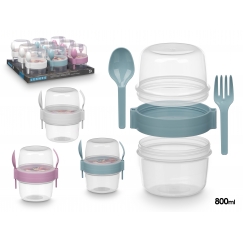 Plastikust konteiner söögiriistadega, 800 ml, 3 värvi, 13.8×12.5