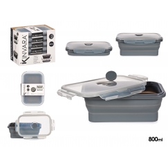 Rectangular silicone lunchbox, 800 ml, anthracite, 3×18×12.5 cm,