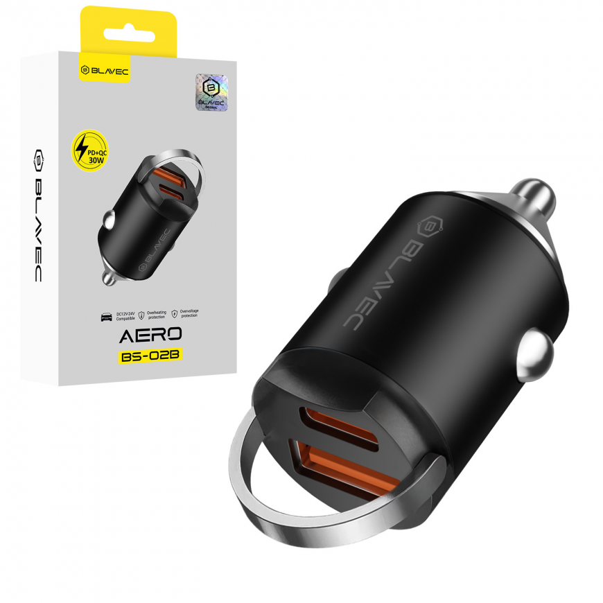 Blavec Car charger BS-02B Aero - USB + Type C - QC 3.0 18W PD 30