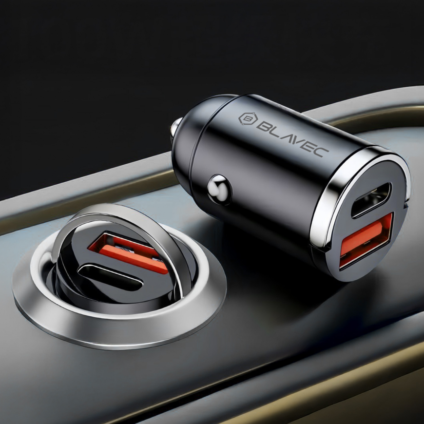 Blavec Car charger BS-02B Aero - USB + Type C - QC 3.0 18W PD 30 – 3
