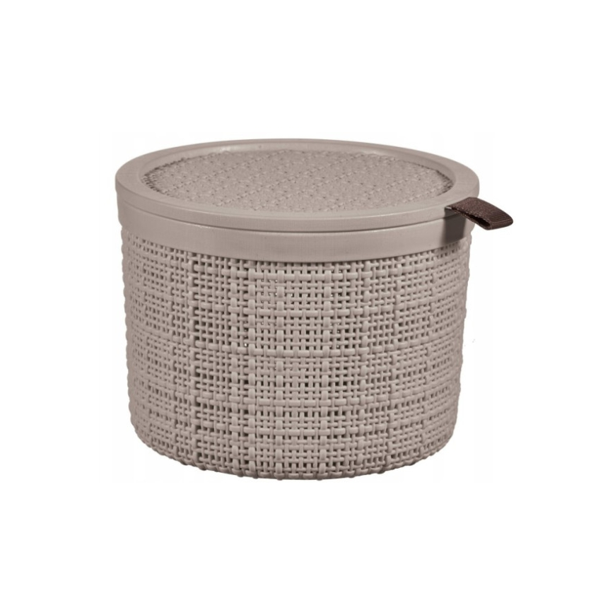 Basket with lid Jute round 2L Ø17x13cm beige